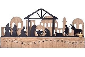 GHOSTMAGIC Nativity Sets for Christmas Countdown Calendar, Indoor Rustic Christmas Decor With Wooden Base 3D Design, Xmas Manger Scene for Tabletop Office Shelf Mantel Decoration (Black)