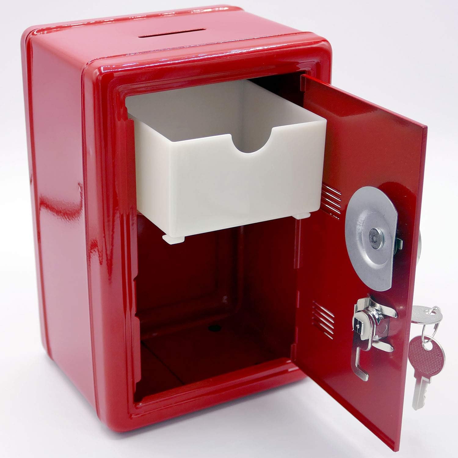 Hucha de Metal con forma de caja fuerte con llave: Amazon.es: Juguetes y juegos