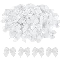 150-Pack Mini Satin Ribbon Bows - 1 Inch White Premade Craft Bows For DIY, Gift Wrapping, Hair Clips