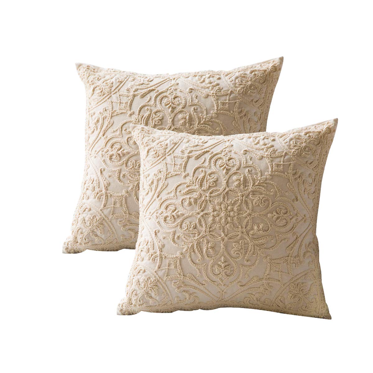 Photo 1 of DOKOT Embroidery Throw Pillow Case Covers Square Cushion Cover 100% Cotton with Zipper for Home Decorative 20x20 inches(50x50cm) (Beige, 2 Pieces)