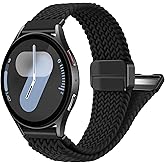 FINTIE Magnetic Braided Band Compatible with Samsung Galaxy Watch 7/6/5/4 40mm 44mm, FE 40mm, 6/4 Classic 47mm 43mm/42mm 46mm, 5 Pro 45mm, 20mm Stretchy Nylon Elastic Sport Strap, Black