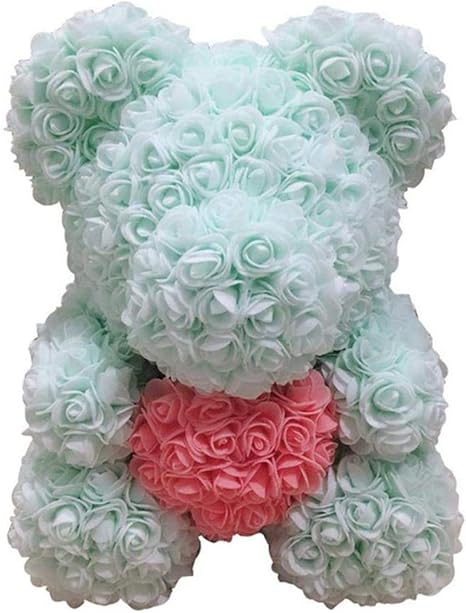 Amazon 人工クマの花 永遠のバラの花 人工テディベア ウィンドウディスプレイ用 バレンタインデーギフトクリスマス誕生日 ライトグリーン 造花 オンライン通販