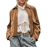 TIKITIDES Women Vegan Suede Bomber Lightweight Cropped Jacket Loose Lapel Long Sleeve Zip Up Coat Casual Spring with Pockets