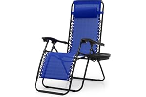 OS MOTOR Zero Gravity Chairs, Portable Folding Reclining Lounge Chairs with Adjustable Pillow and Cup Holder Trays for Outdoor, Patio, Beach, Camping, Garden, Poolside, Royal Blue