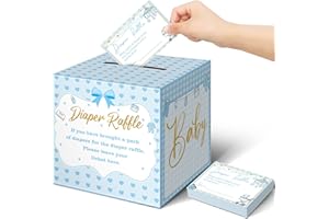 Teling 51 Pieces Diaper Raffle Tickets with Card Box Baby Shower Decorations Baby Shower Holder Box for Girl Boy Diaper Raffl