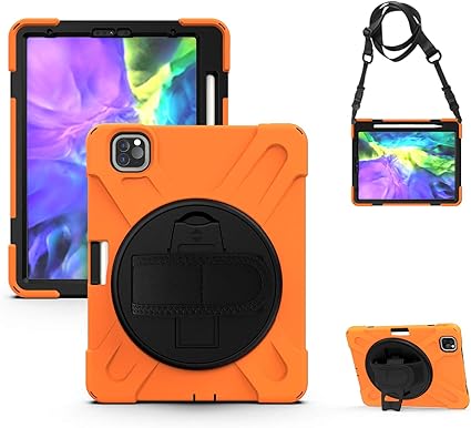 Amazon Tsqqst Ipad Pro 11 ケース 18 ペンホルダー付き Ipad Pro ケース11インチ キッズ 子供 耐衝撃 防塵 耐久 落下防止 全面保護 頑丈 丈夫 Ipad プロ11ケース 現場 工事 業務用 ショルダー 肩掛け 車載ホルダー 360度回転