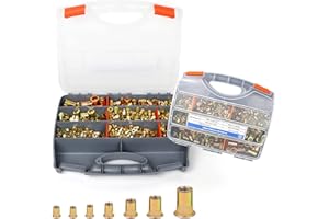 JOMBULL 860 Pcs SAE Rivet Nuts Set, 6#-32, 8#-32, 10#-24, 1/4"-20, 5/16"-18, 3/8"-16, 1/2"-13, Rivet Nut Kit Carbon Steel Flat Head, Zinc Plated Finish Rivet Nuts Assortment, Threaded Insert Nutserts with Box