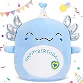 TITQWOP 14" Blue Axolotl Plush Happy Birthday Axolotl Stuffed Animal Cute Axolotl Birthday Toys Pillow for Kids Boys Girls