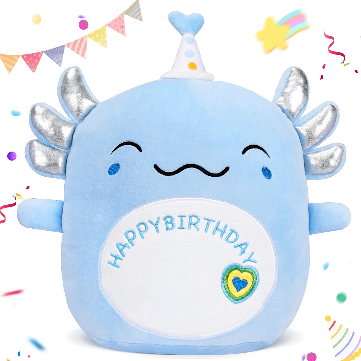 Photo 1 of TITQWOP 14" Blue Axolotl Plush Happy Birthday Axolotl Stuffed Animal Cute Axolotl Birthday Toys Pillow for Kids Boys Girls