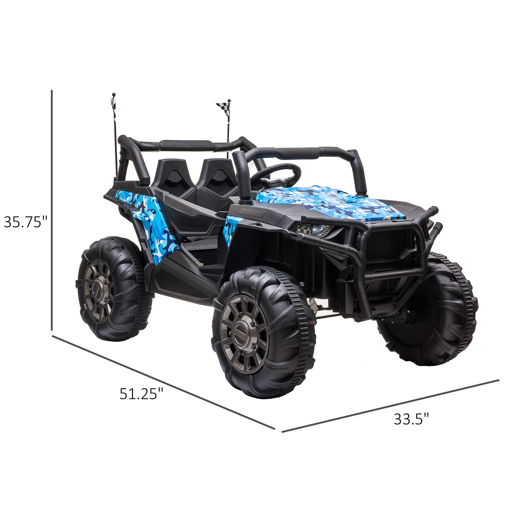 Aosom 12V Kids Ride On Car Electric Off-Road UTV Truck Toy with Parental Remote Control, Suspensions, USB, Bluetooth, 3 Speeds & 4 Motors, Camo Blue