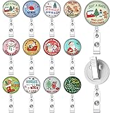 Suncalla 12 Pcs Christmas Nurse Badge Reels Retractable Funny Pt Holiday Badge Reels Stocking Stuffer Gifts for Nurses Medical Assistants Carers, 12 Styles