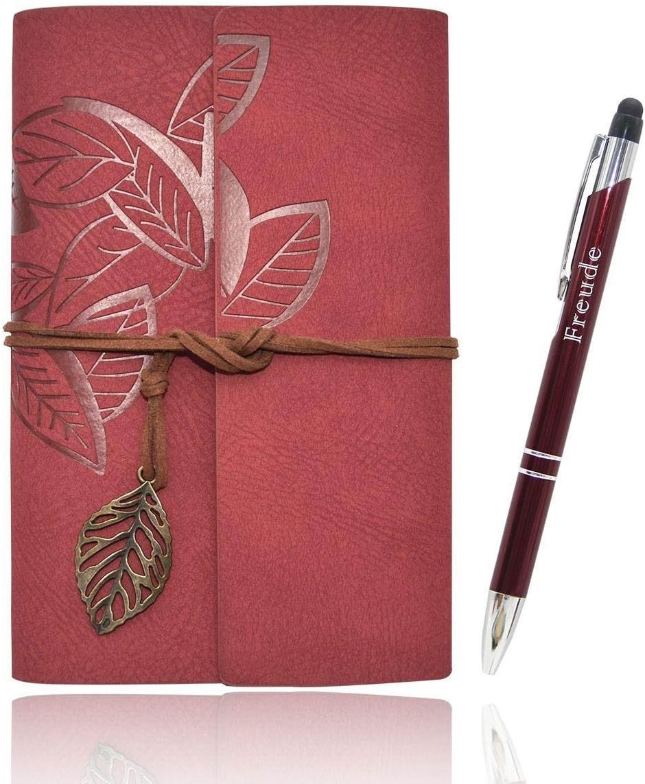 Refillable Leather Journals Notebook A6(7×5inch) Lined Paper Travel Diary Women's Small Pocket Notebook, Journals to Write in for Women Best Gift for Teens(Wine Red)