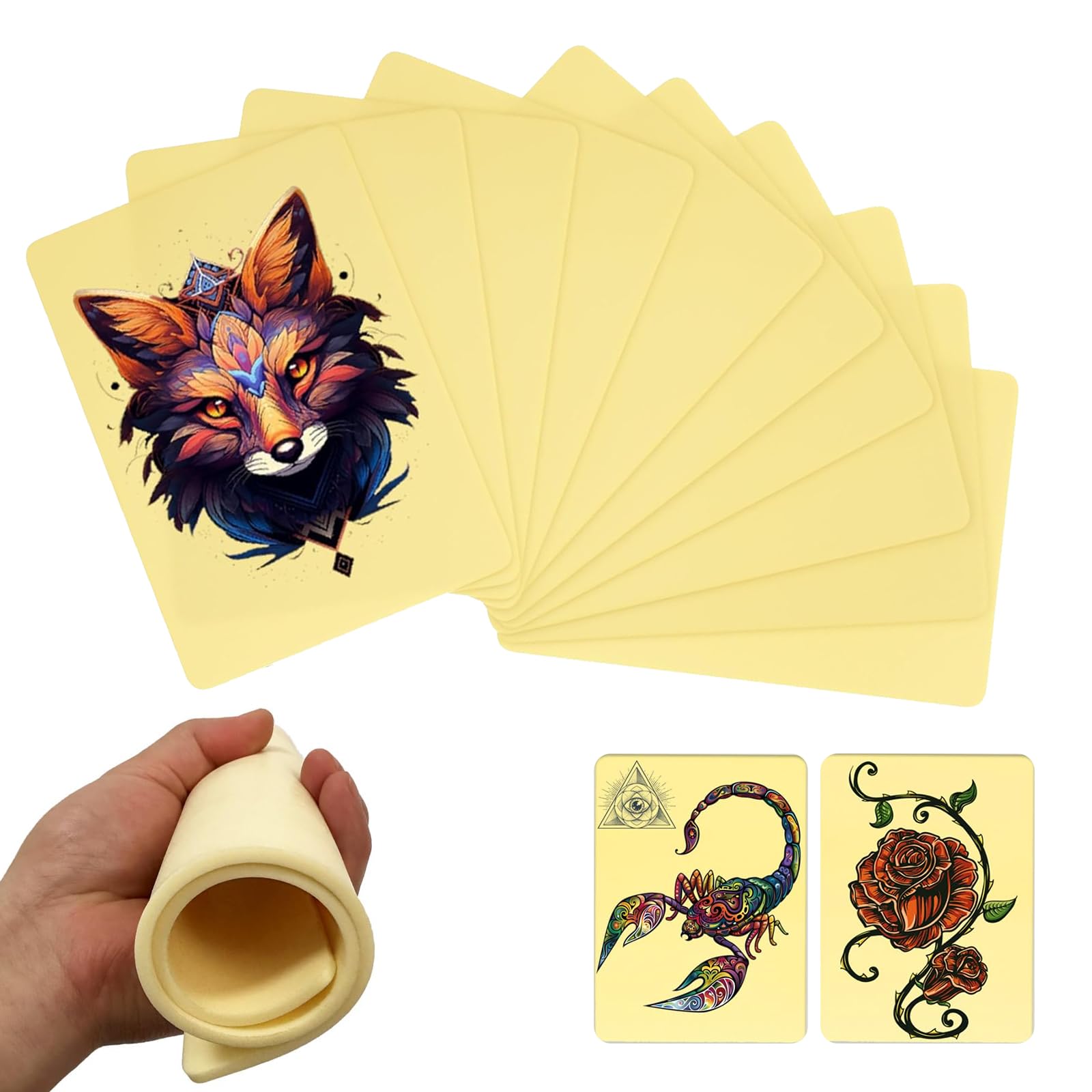 Fake Skin Tattoo Practice Kit - 10 PCS 3mm Thick Double-Sided Silicone Sheets (19.5x15cm) for Beginners & Artists, Reusable & Flexible Tattoo Training Skin with distinctly Texture (Yellow)