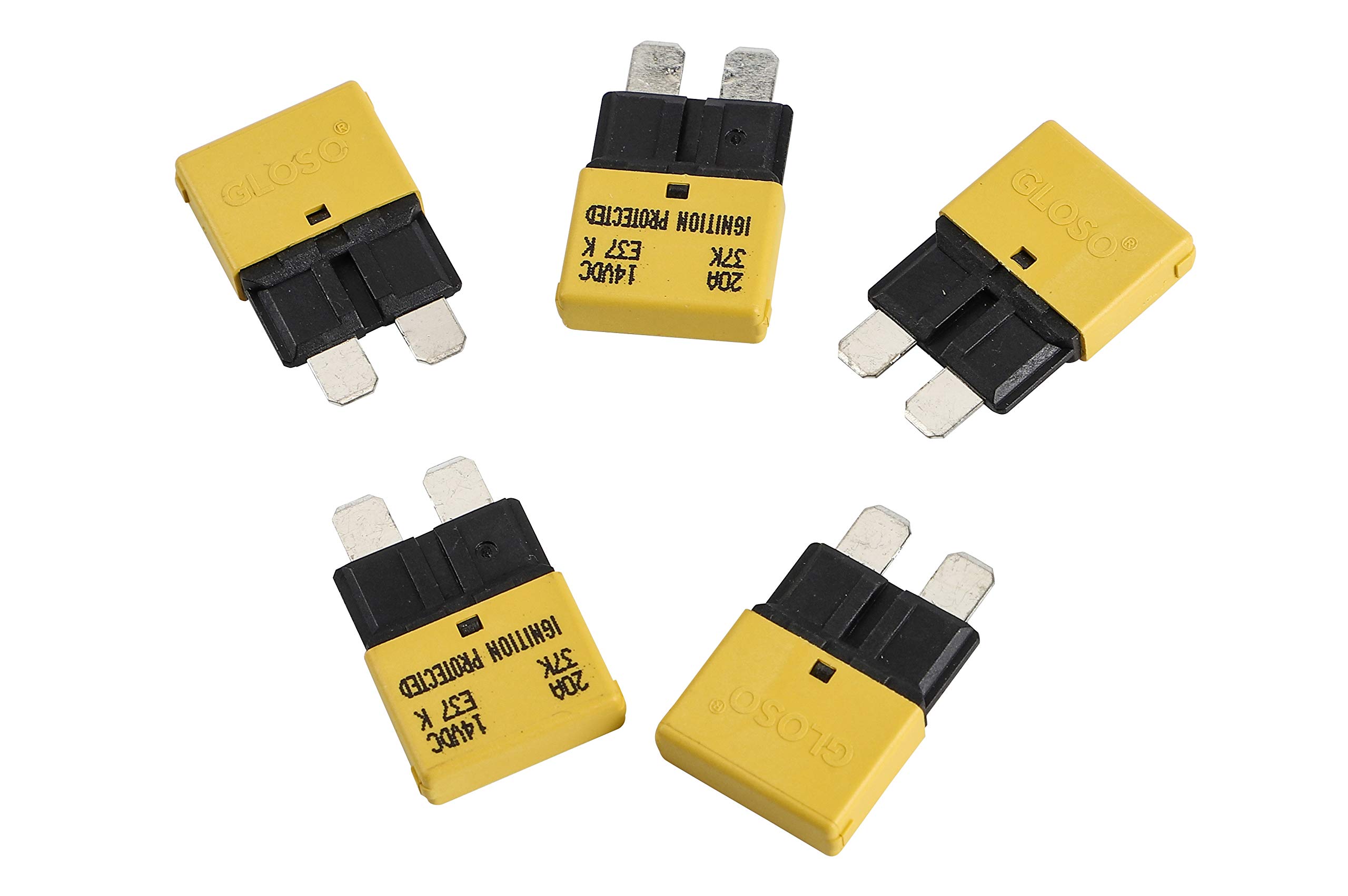 GLOSO E37 Auto (T1) Reset Low Profile ATC/ATO Circuit Breaker (20A - 5 Pack)