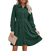 Alaster Queen Women's Corduroy Dresses Fall Long Sleeve Shirt Button Down Back Tiered Short Work Dress with Pocket