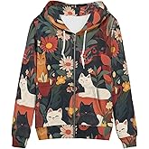 Allcute Zip Up Hoodies for Women Casual Loose Fit Aesthetic Animal Print Hoodie Ladies Zipper Sweatshirts