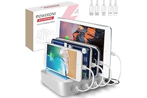 Poweroni USB Charging Dock - 4-Port - Fast Charging Station for Multiple Devices Apple - Multi Device Charger Station - Compatible with Apple iPad iPhone and Android Cell Phone and Tablet