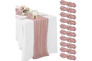 HAISIWLKJ 10 Pack Dusty Pink Cheesecloth Table Runner 10FT Boho Gauze Fabric Table Runner Vintage Rustic Sheer Runners for Wedding Party Bridal Baby Shower Long Table Decorations