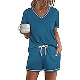 Ekouaer Women's Pajamas Sets Short Sleeve Lounge Sets Sleepwear Casual Two Piece Pjs With Pockets