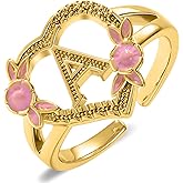 Gold Initial Rings for Women - Non Tarnish Dainty 14K Gold Plated Heart Adjustable Letter Rings for Women, Stackable Cute Thumb Pinky Fashion Open Simple Birthday Gifts Jewelry