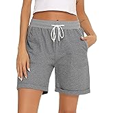 Yukiuiny Women's 100% Cotton Casual Bermuda Shorts with Drawstring Waist and Pockets