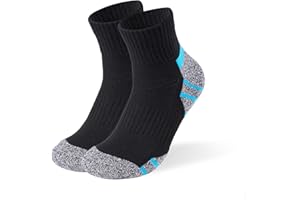 Men’s Quarter Athletic Socks with Thick Cushion Sole, Cotton Blend, Ankle Running Style, Black White
