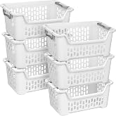 Sterilite Stacking Laundry Basket, Plastic Clothes Hamper, 6 Pack | 2 Bushel, White - Dirty Clothing Storage Organizer with Handles for Bedroom, Bathroom, and Closet