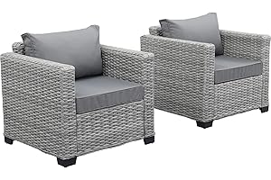 Rattaner Outdoor Club Chair Patio Single Sofa Accent Chairs Set of 2 with Anti-Slip Cushions and Waterproof Cover, Grey