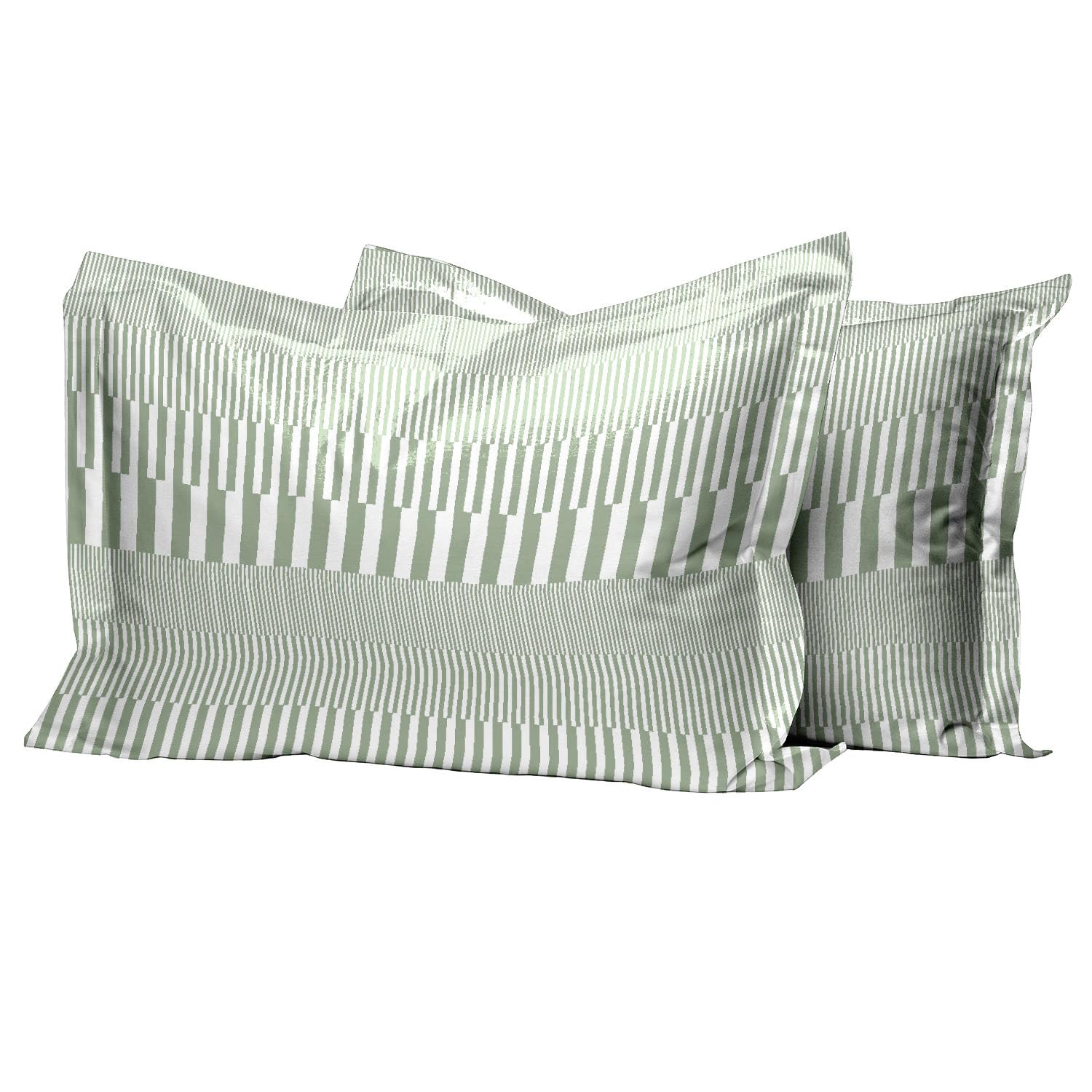 Pizuna Cotton Cascade Stripe Green Print Standard Pillow Cases 2 Pack, 400 Thread Count 100% Long Staple Combed Cotton Oxford Pillow Cover Sateen Cooling Oxford Pillow Case 50x75(Printed Pillow Cases) — image 1