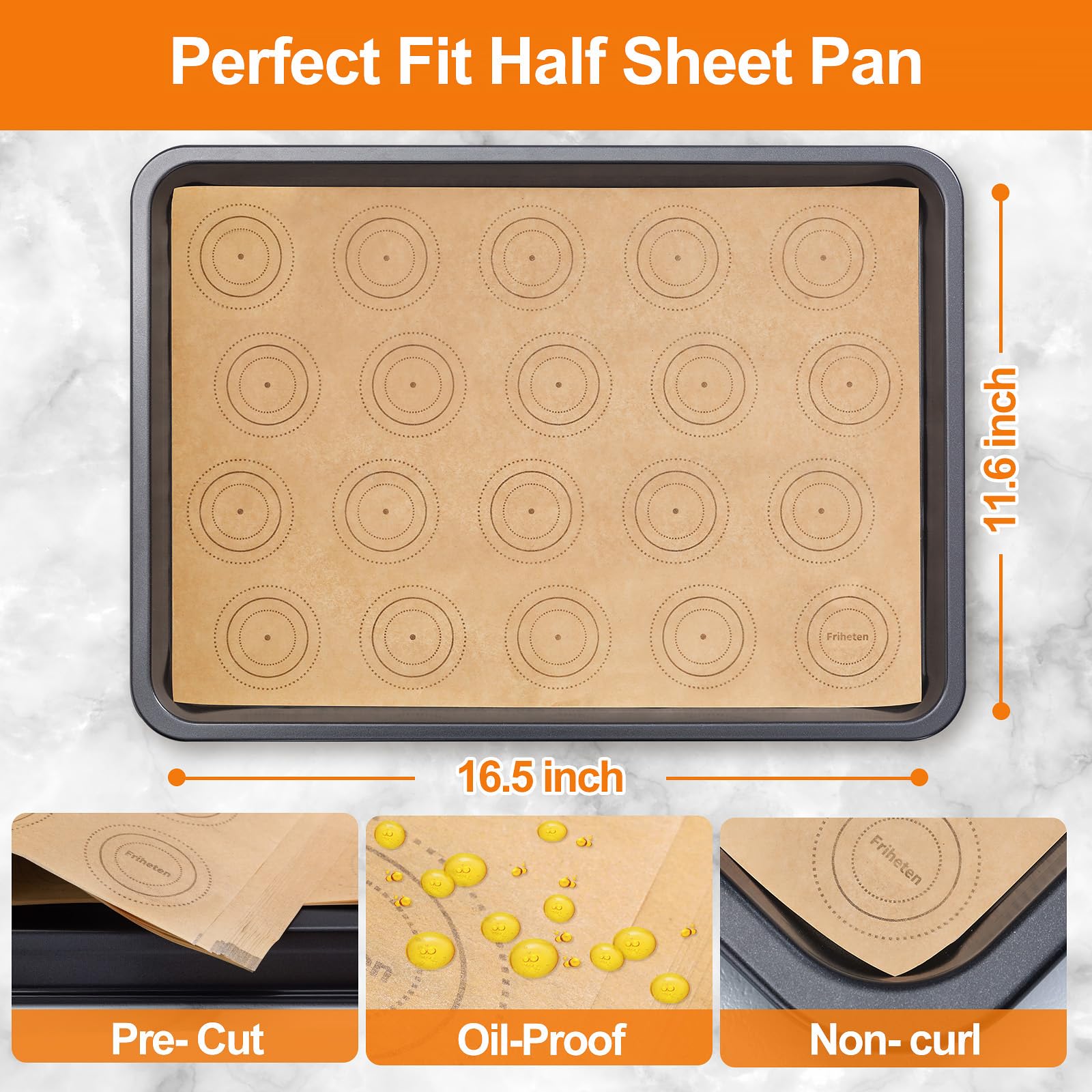 Macarons Cookie Parchment Paper Sheets Template, Pre-cut Circle Printed Half Sheet Parchment Baking Paper sheet, Non-Stick & Easy Clean unbleached Parchment Paper Sheets for Baking,100 Sheets