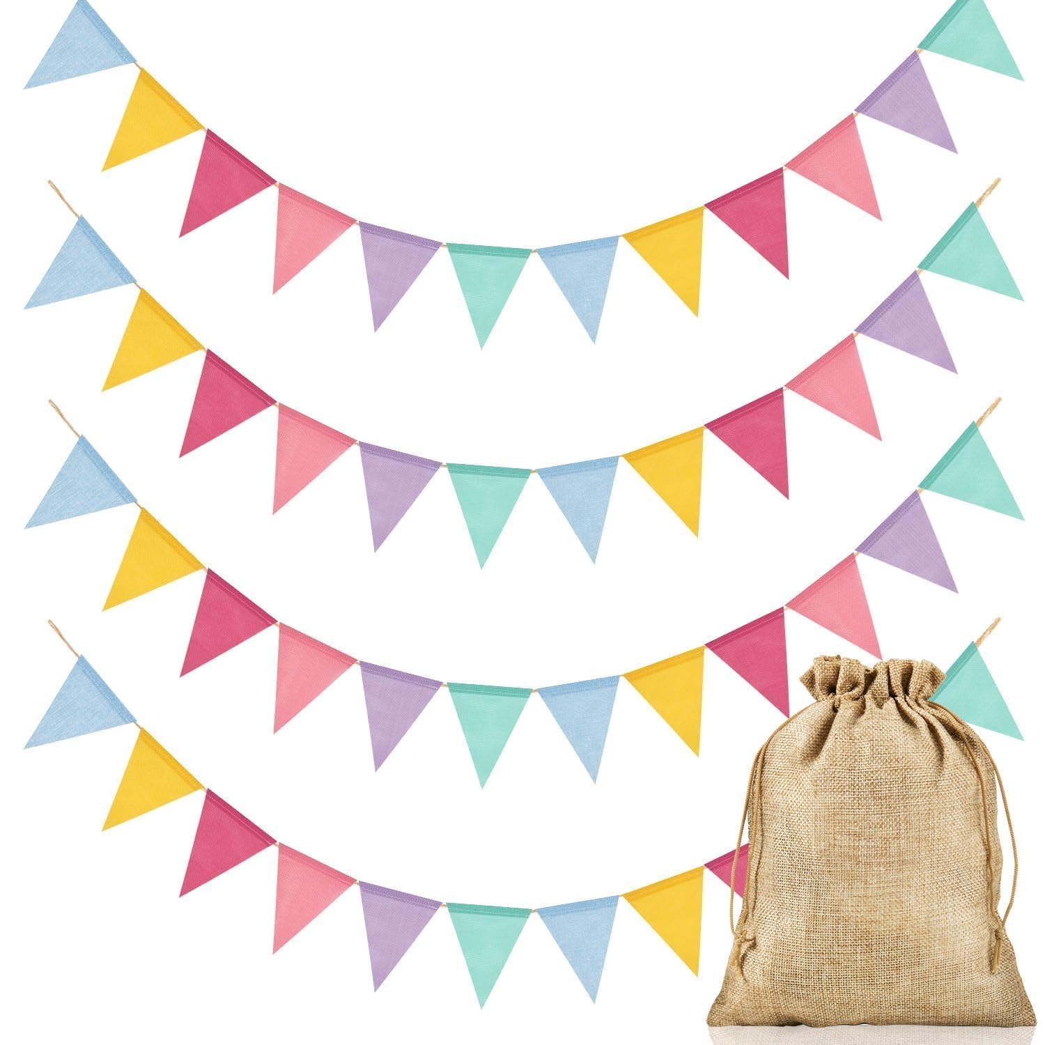 Alintor Bunting Outdoor Waterproof, 48 Flags Easter Decorations Bunting Banner, Imitated Linen Flags for Birthday, Garden, Party, Mothers Day, Spring Decorations
