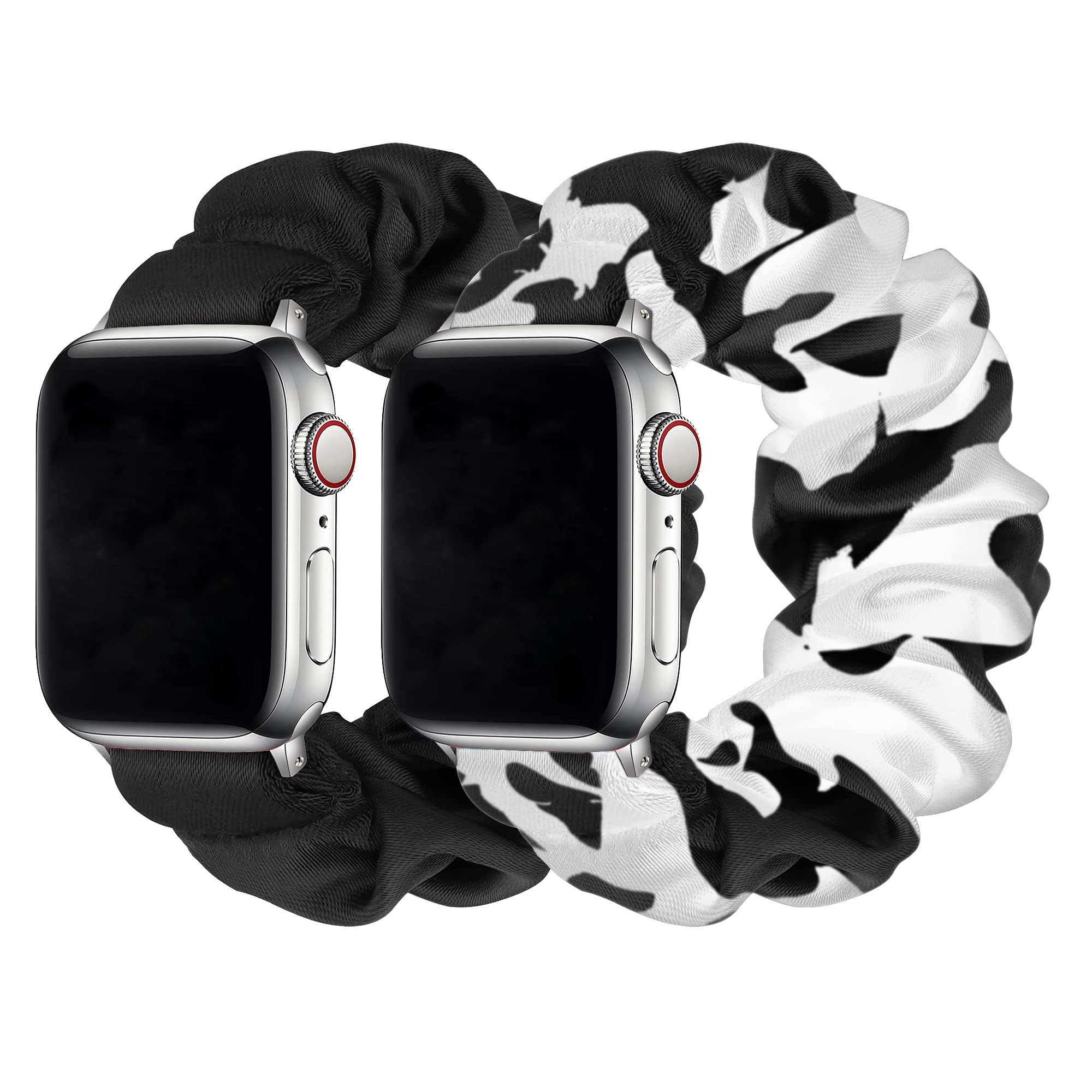 Meideli Compatible with Apple Watch Strap Scrunchie, Scrunchie Elastic Strap for Apple iWatch Series 10 9 8 7 6 5 4 SE Pack 2 Pattern Printed Fabric Wristband Apple Watch Bands for Women Girl