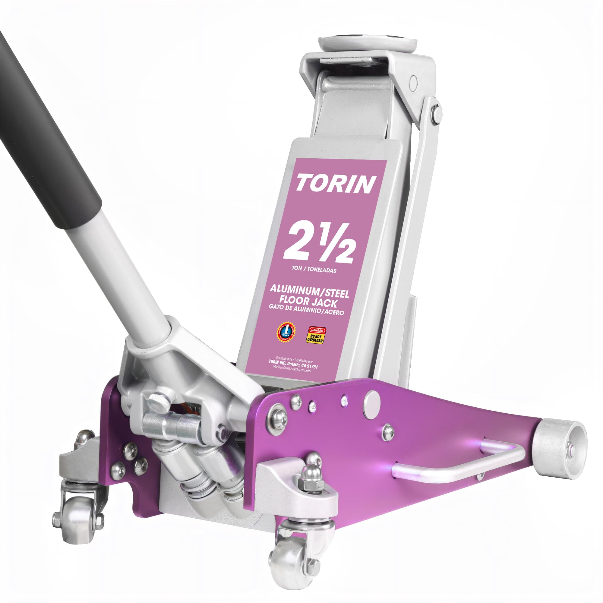 AT84025BP-2 Hydraulic Low Profile Aluminum and Steel Racing Floor Jack with Dual Piston Quick Lift Pump, 2.5 Ton (5,000 lb) Capacity, Pink