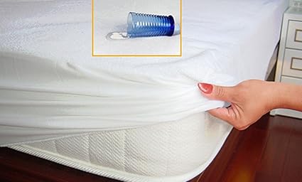 Sleep Matic Waterproof Cotton Fitted Mattress Protector Bed Cover with Elastic Strap (72x 72x10-Inches, King Size, White)