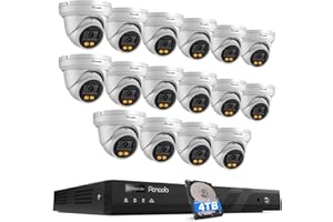 PANOOB 16 Channel Security Camera System, 16x 5MP Wired IP PoE Dome Camera with Spotlight Color Night Vision, AI Human Detection, Built-in Mic, Remote Access, 4K 16CH NVR 4TB HDD, PD93BA1616-5MD