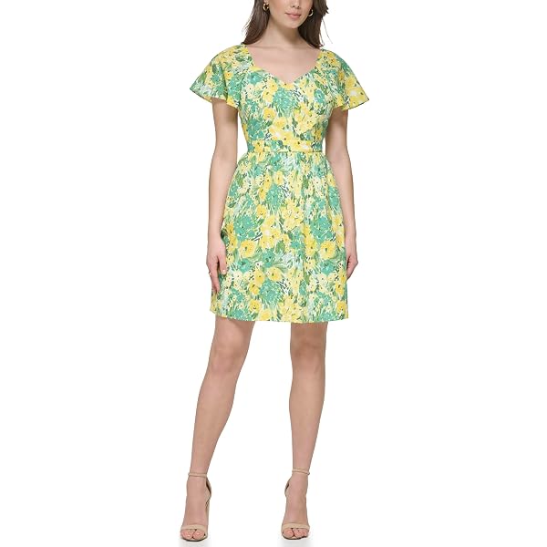 Kensie Women's Dress Faux wrap,Citron Multi,4 at Amazon Women's Clothing  store