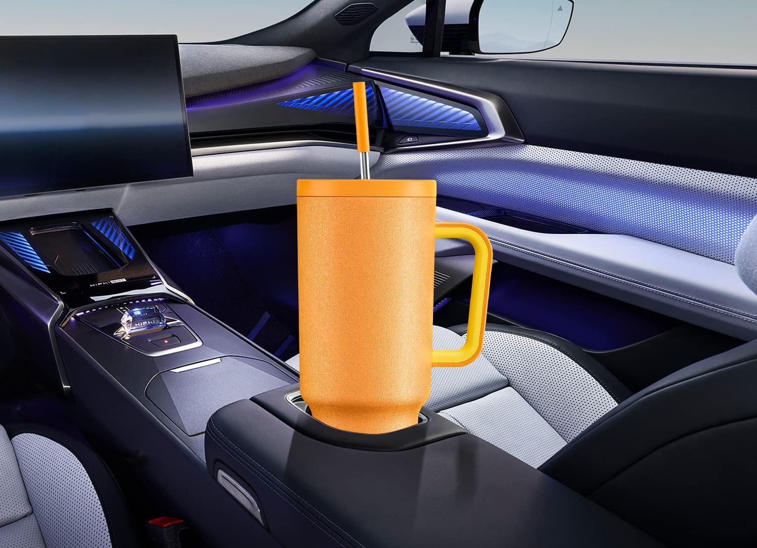 Meoky 40oz Tumbler with Handle, Leak-proof Lid and Straw, Insulated Coffee Mug Stainless Steel Travel Mug, Keeps Cold for 34 Hours or Hot for 10 Hours (Peach)