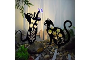 HUYIENO 2pk Solar Metal Cat Garden Stake Lights Waterproof Outdoor Garden Statues Animal Decorative Stakes Yard Lawn Outdoor Decorations