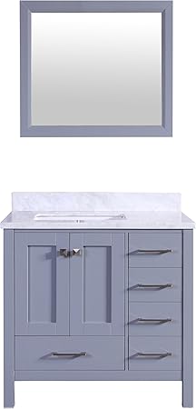 Eviva Evvn412 36gr Aberdeen 36 Inch Gray Transitional White Carrara Marble Countertop And Undermount Porcelain Sink Bathroom Vanities 36 Grey Amazon Com