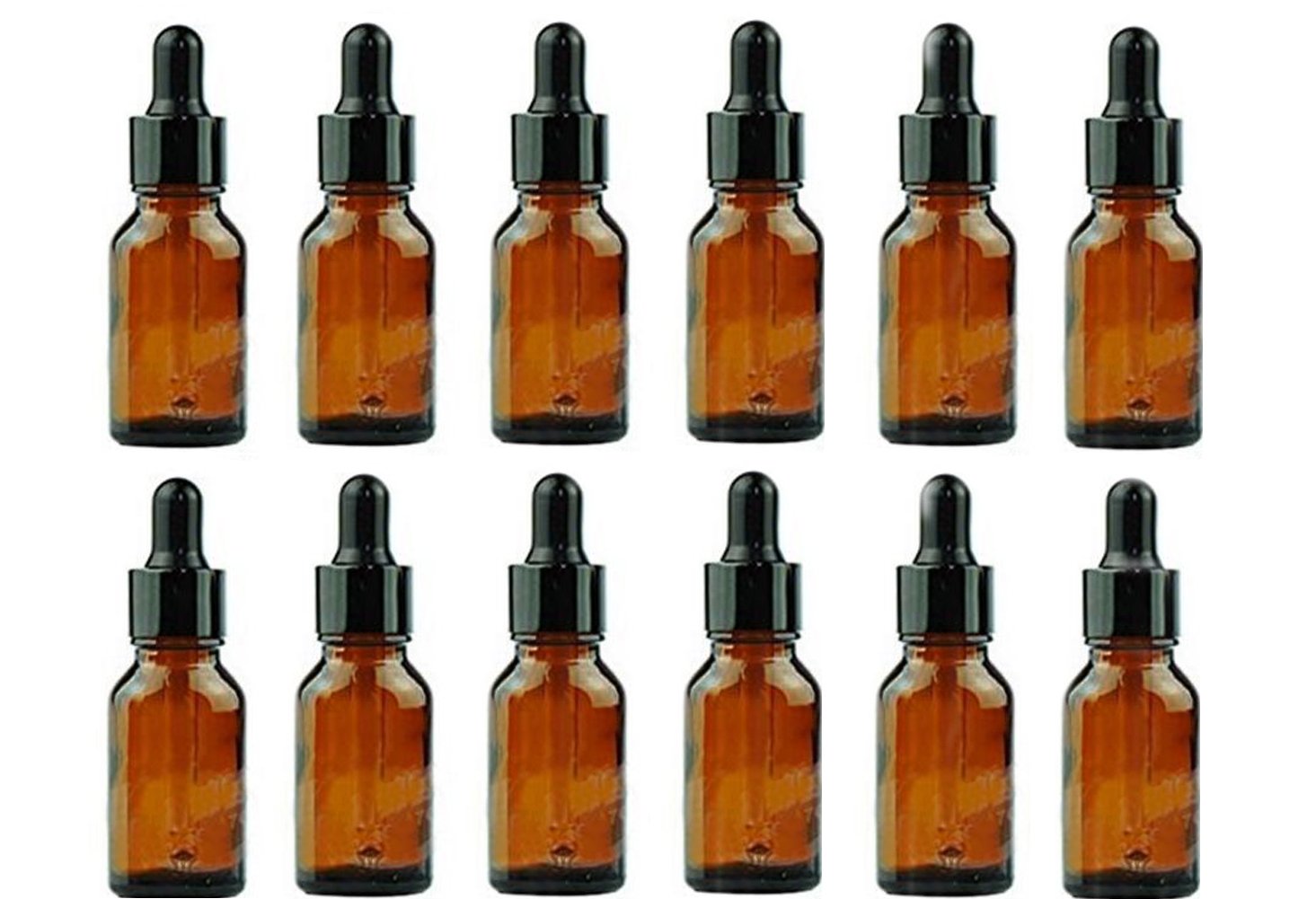 12 Amber 15 ml (1/2 oz) Glass Bottles Essential Oil Bottles Jars Refillable Makeup Cosmetic Sample Bottle Container with Glass Eye Droppers for Essential Oil Aromatherapy Use (15ml)