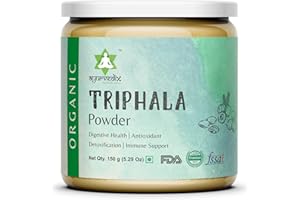 ayurvedix Organic Triphala Powder Herbal Supplement Helps Relieve Constipation, Quick Acidity & Gas Relief - Immune System Support, Enriched with Amla - Non-GMO, Gluten-Free - 150gm/5.2oz