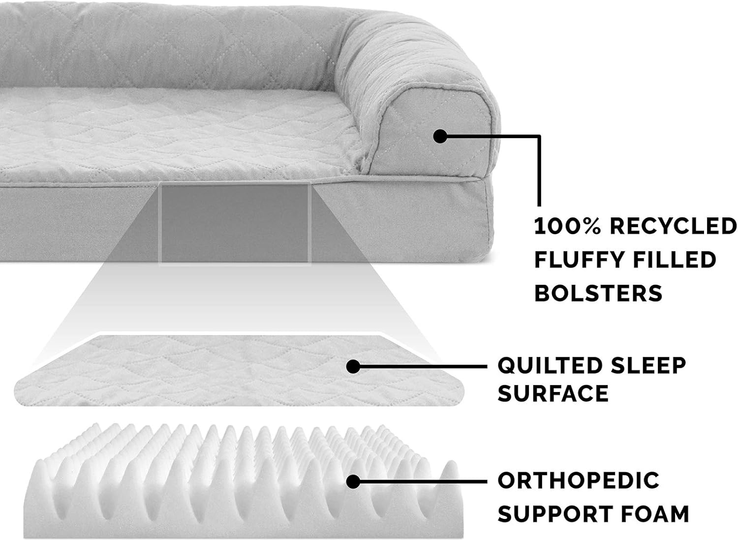 Furhaven Pet Dog Bed - Orthopedic Quilted Traditional Sofa-Style Living Room Couch Pet Bed with Removable Cover for Dogs and Cats, Silver Gray, Jumbo : Pet Supplies