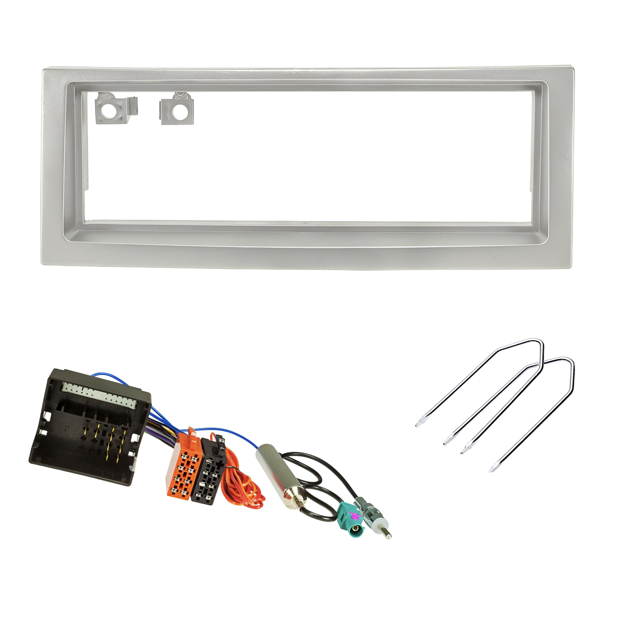 Sound-way Single DIN Car Radio, 1 DIN Front Panel Frame, ISO Connector Cable, Antenna Adapter, Release Keys compatible with Citroen C5, Peugeot 407