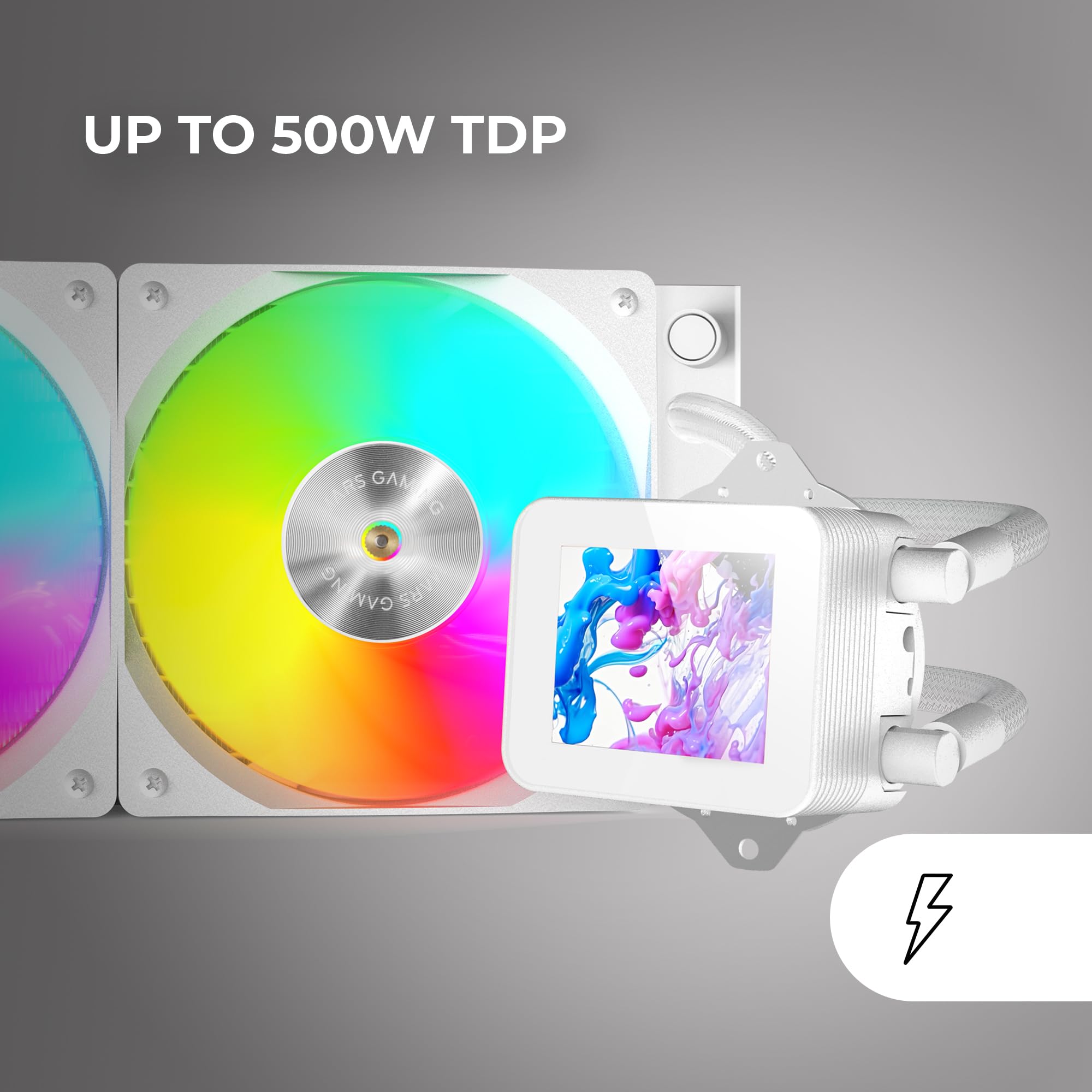 Mars Gaming ML-VISION240, Flüssigkeitskühlung AIO, TDP 500W, 2x ARGB-Lüfter mit Kupfer und Aluminium-FDB-Kern, 4:3 IPS LCD-Display mit 360° Rotation und Software, Universeller Multisockel, Weiß 3