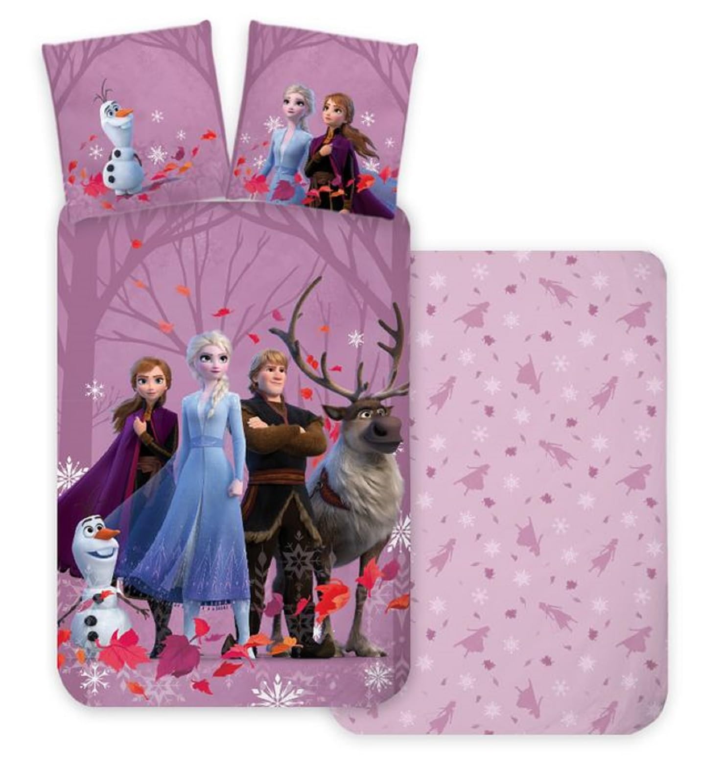 BrandMac Frozen Reversible Bedding Set, 100% Cotton, Frozen Duvet Cover 100 x 135 cm + Pillowcase 40 x 60 cm, with Elsa, Anna, Kristof, Sven and Olaf