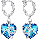 AOBOCO Heart Crystal Dangle Earrings, Sterling Silver Hoop Earrings for Women Love Knot Jewelry Gifts for Her