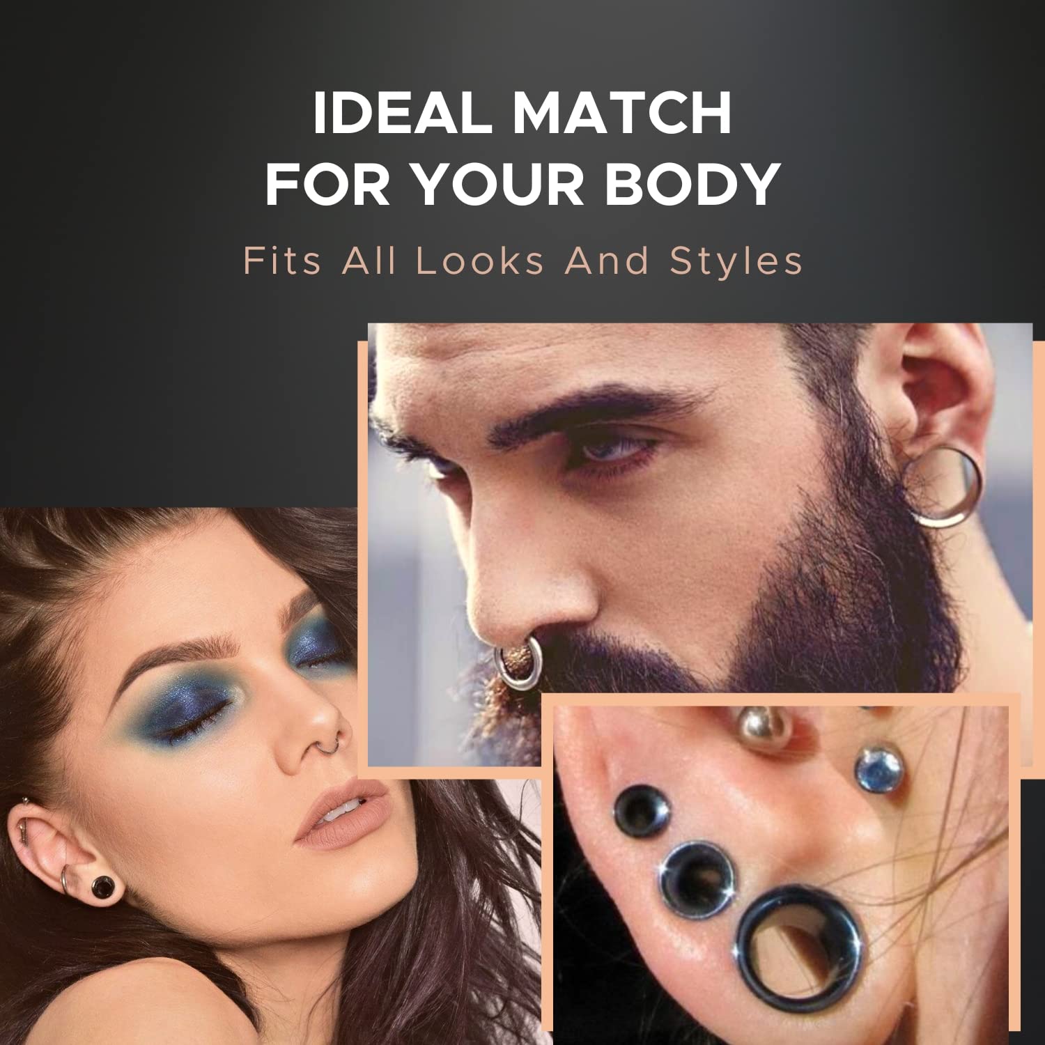 BodyJ4You 72PC Ear Stretching Kit - 14G-00G Beginner Gauges - Aftercare Jojoba or Ear Balm - Surgical Steel Tunnels Solid Metal Tapers Acrylic Plugs - Men Women Unisex Body Jewelry