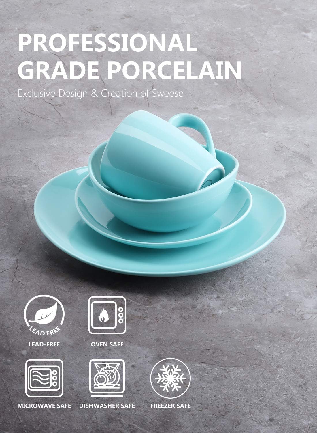  | Sweese 199.003 Porcelain Dinnerware Set, 24-Piece, Service for 6, Cool Assorted Colors: Dinnerware Sets