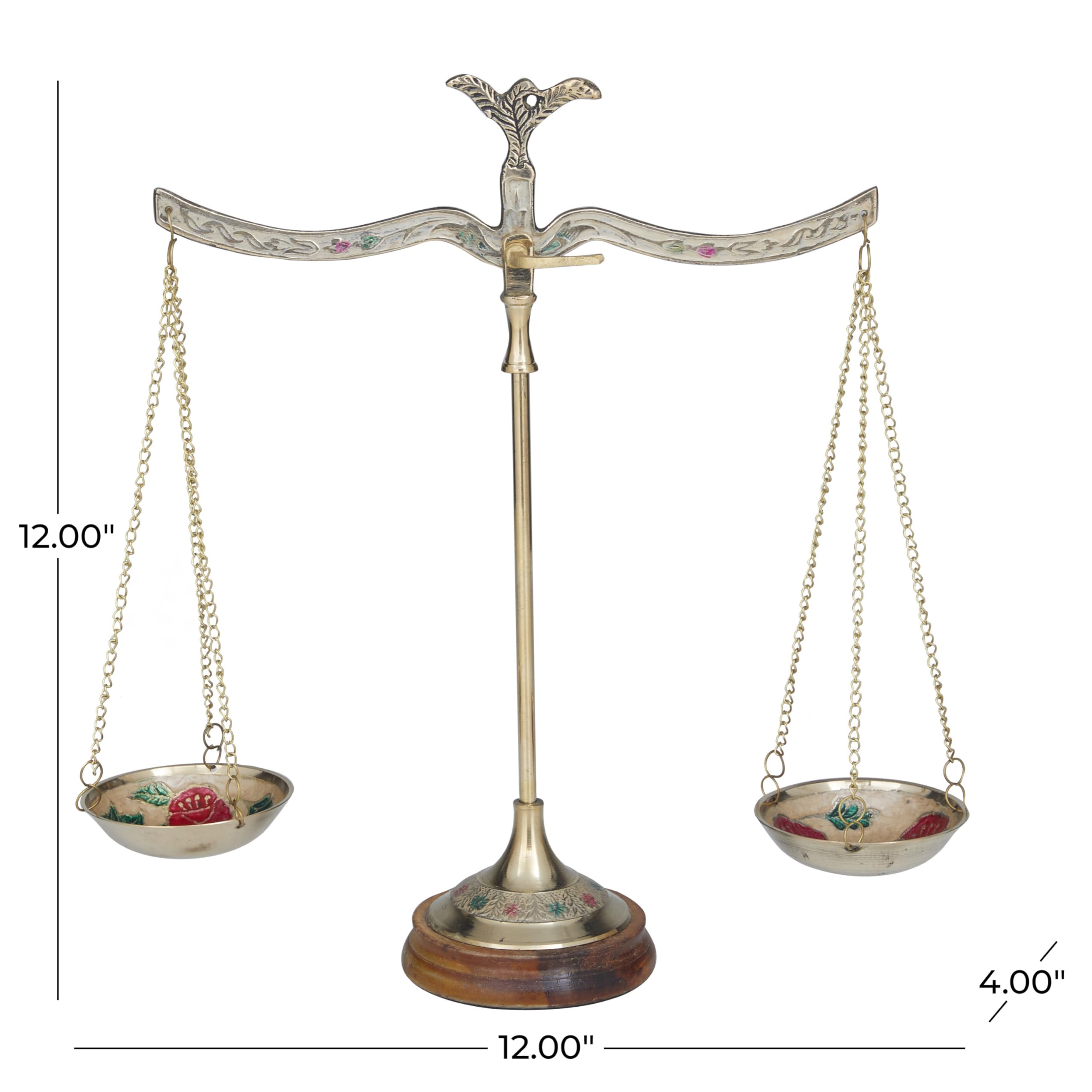 Deco 79 Metal Small Vintage Style Decorative Scales with Red and Green Floral Accents, 12
