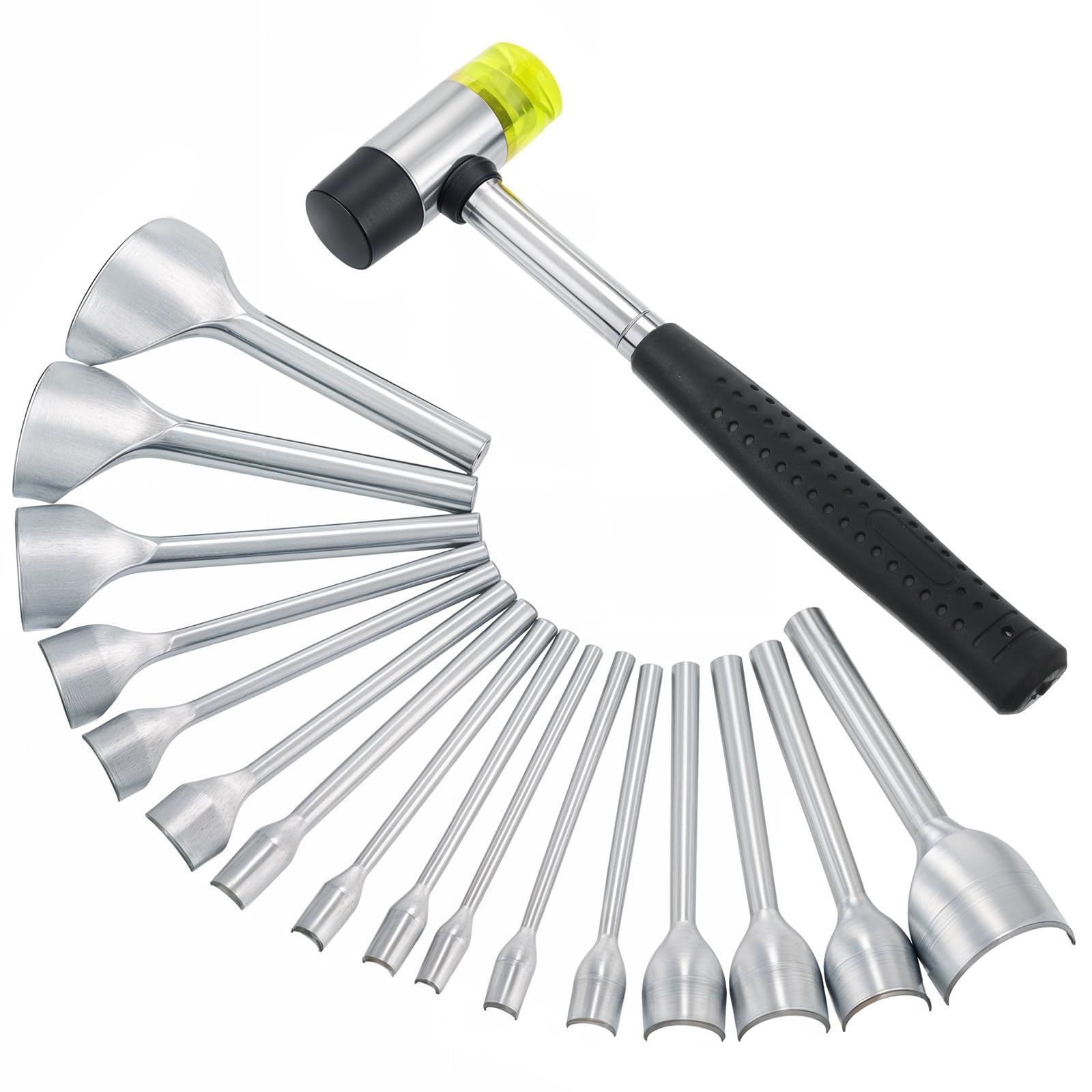 Photo 1 of 14 Sizes Leather Corner Punch Set, Half-Round Punch with Rubber Hammer, Leather Punchs Tool for DIY Belts, Wallets, Bags, 10-40mm